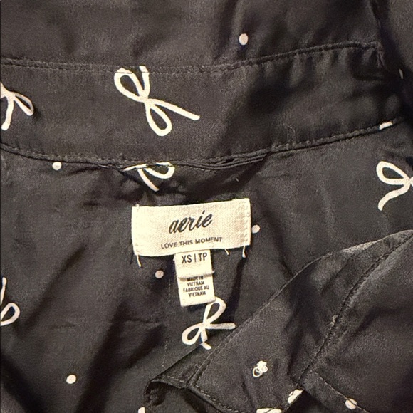 Aerie Black Pajama set with White Bow Design - Picture 2 of 9